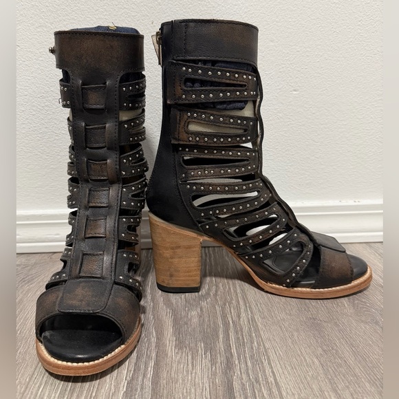 Freebird by Steven Shoes - Freebird Lotus Studded Black and Brown Women's Heeled Sandals